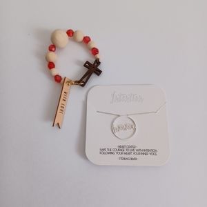 New Women's Sterling Necklace & Wood Bracelet Charm
